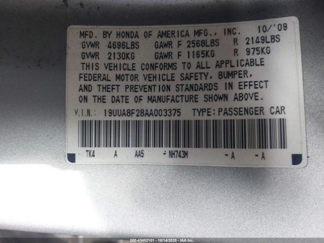 2010 ACURA TL 19UUA8F28AA003375 Photo 8
