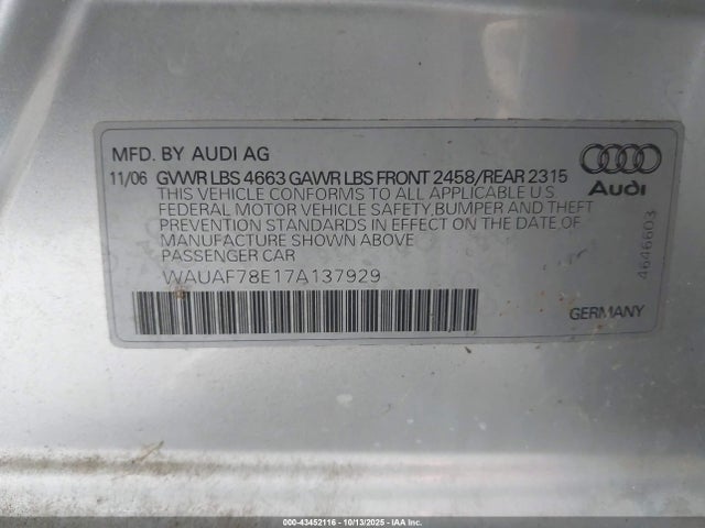 2007 AUDI A4 WAUAF78E17A137929 Photo 8