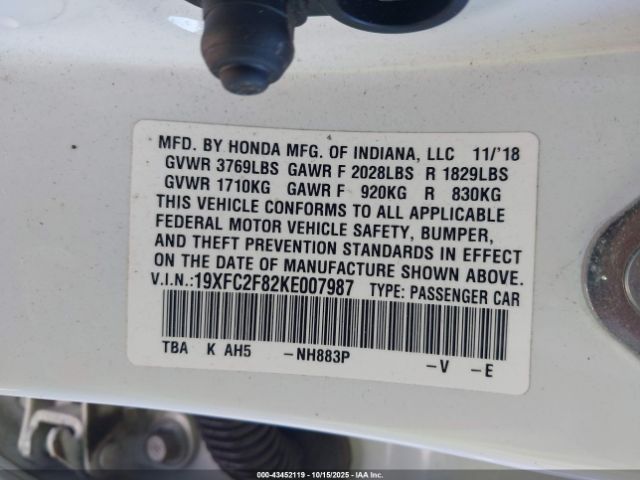 2019 HONDA CIVIC 19XFC2F82KE007987 Photo 8