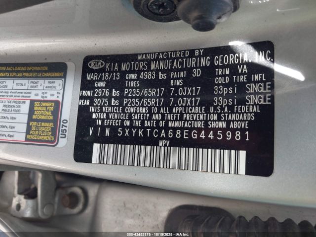 2014 KIA SORENTO 5XYKTCA68EG445981 Photo 8