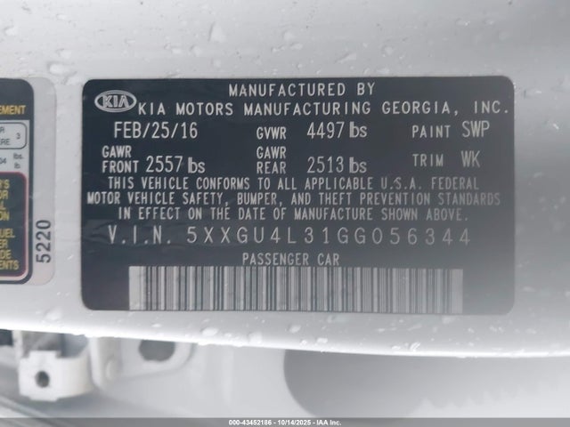 5XXGU4L31GG056344 KIA t-gdi theta ii