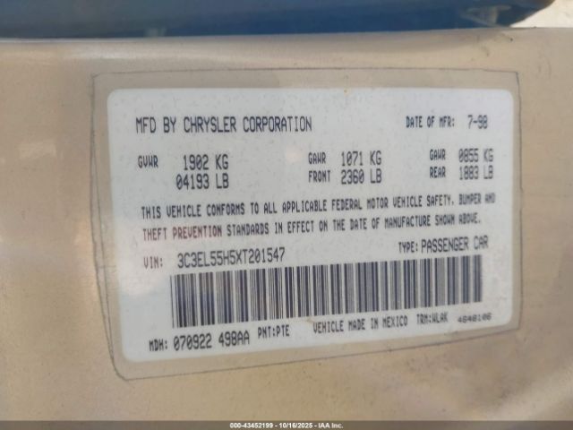 1999 CHRYSLER SEBRING 3C3EL55H5XT201547 Photo 8