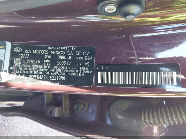 3KPFK4A76JE221988 KIA FORTE LX