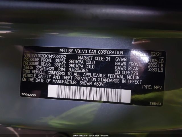 2021 VOLVO XC90 YV4102CK1M1738352 Photo 8