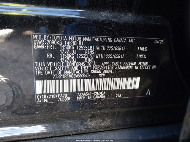 2T3P1RFV0SW553507 Toyota Rav4 Xle