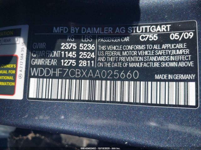 2010 MERCEDES-BENZ E 550 WDDHF7CBXAA025660 Photo 8