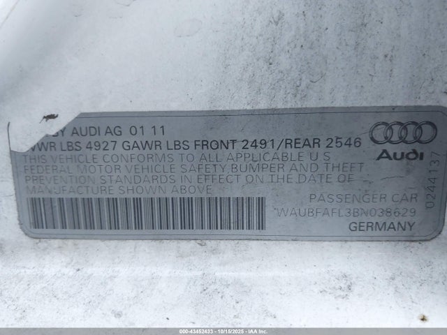 2011 AUDI A4 WAUBFAFL3BN038629 Photo 8