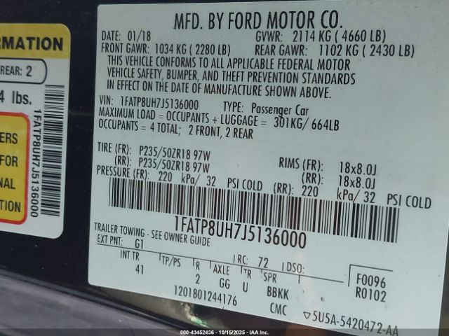 2018 FORD MUSTANG 1FATP8UH7J5136000 Photo 8