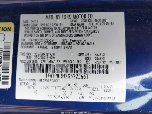 2016 FORD MUSTANG 1FATP8UH2G5225661 Photo 8