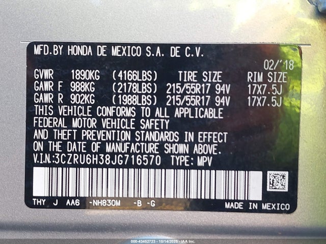 2018 HONDA HR-V 3CZRU6H38JG716570 Photo 8