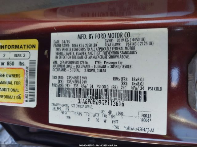 2016 FORD FUSION 3FA6P0HD9GR112616 Photo 8