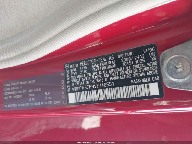 1997 MERCEDES-BENZ SL 500 WDBFA67F9VF146551 Photo 8