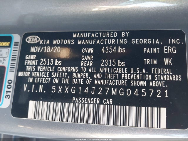 5XXG14J27MG045721 KIA K5 LXS