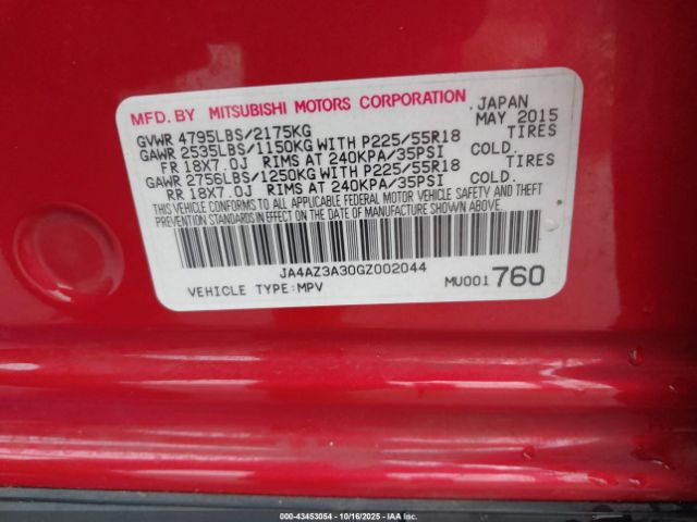 2016 MITSUBISHI OUTLANDER JA4AZ3A30GZ002044 Photo 8