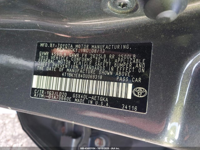 43453104 :رقم المزاد ، 4T1BK1EB4DU069318 vin ، 2013 Toyota Avalon Xle مزاد بيع