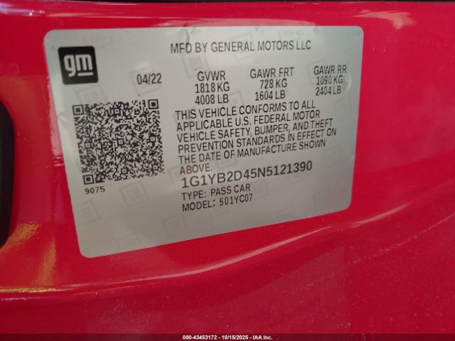 2022 CHEVROLET CORVETTE STINGRAY 1G1YB2D45N5121390 Photo 8