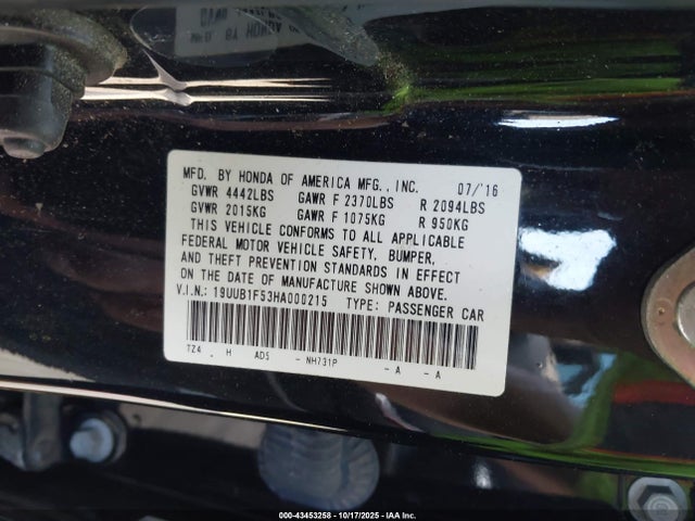 2017 Acura Tlx Technology Package მანქანა იყიდება აუქციონზე, vin: 19UUB1F53HA000215, აუქციონის ნომერი: 43453258