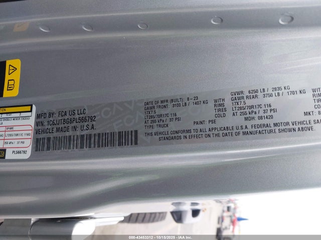 1C6JJTBG8PL566792 Jeep Gladiator Rubicon 4x4