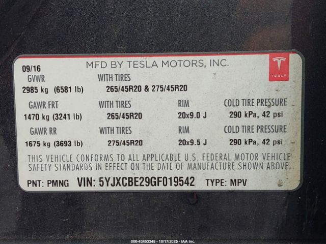 2016 TESLA MODEL X 5YJXCBE29GF019542 Photo 8