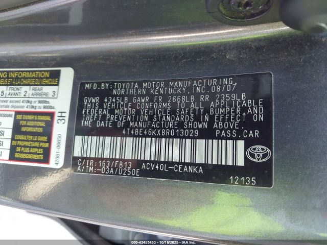 2008 TOYOTA CAMRY 4T4BE46KX8R013029 Photo 8