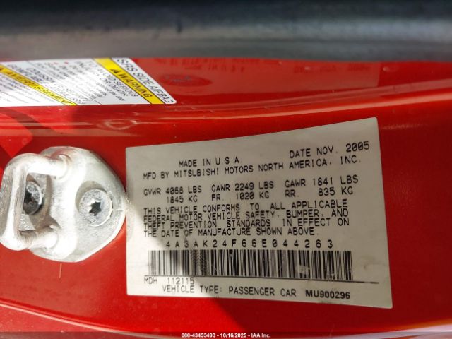 2006 MITSUBISHI ECLIPSE 4A3AK24F66E044263 Photo 8