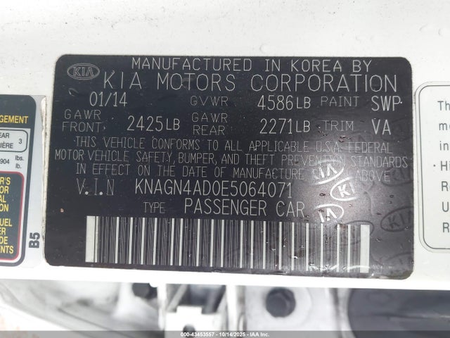 KIA dohc mpi theta ii 2014 KNAGN4AD0E5064071 Image 9