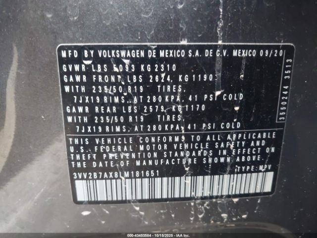2020 VOLKSWAGEN TIGUAN 3VV2B7AX8LM181651 Photo 8