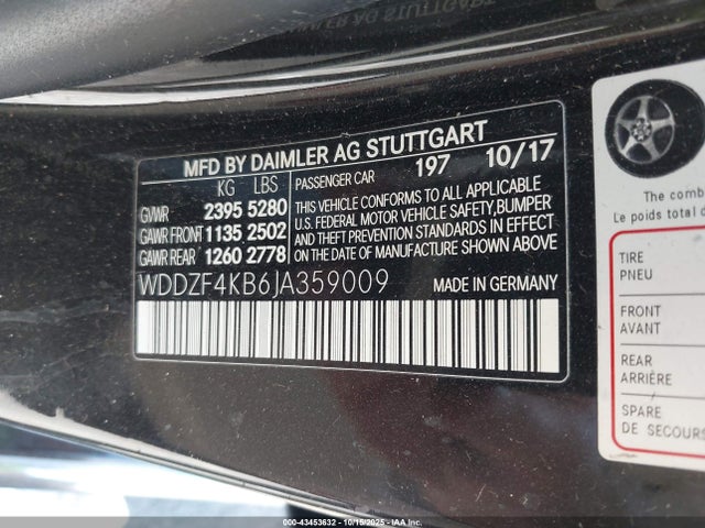 2018 Mercedes-benz E 300 4matic მანქანა იყიდება აუქციონზე, vin: WDDZF4KB6JA359009, აუქციონის ნომერი: 43453632