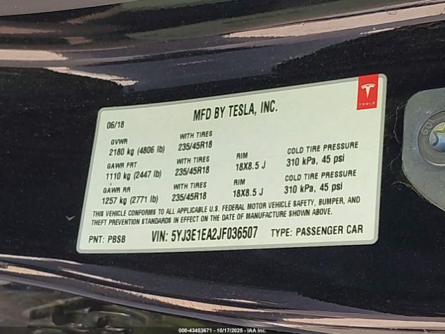 2018 TESLA MODEL 3 5YJ3E1EA2JF036507 Photo 8