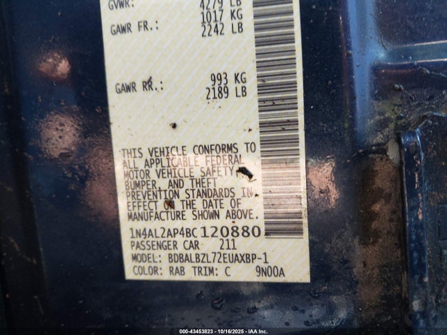Aukcja sprzedaży 2011 Nissan Altima 2.5 S, vin: 1N4AL2AP4BC120880, numer aukcji: 43453823