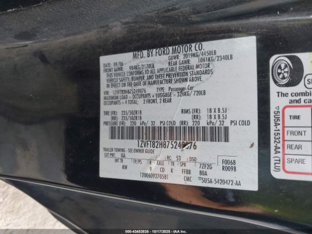 2007 FORD MUSTANG 1ZVFT82H875249076 Photo 8