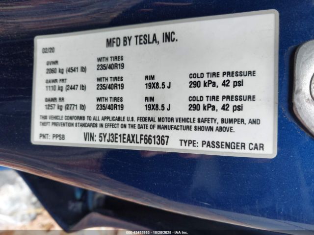 2020 TESLA MODEL 3 5YJ3E1EAXLF661367 Photo 8