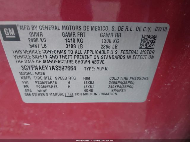 2010 CADILLAC SRX 3GYFNAEY1AS597664 Photo 8