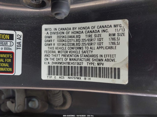 2HKRM3H78EH515627 Honda Cr-v Ex-l