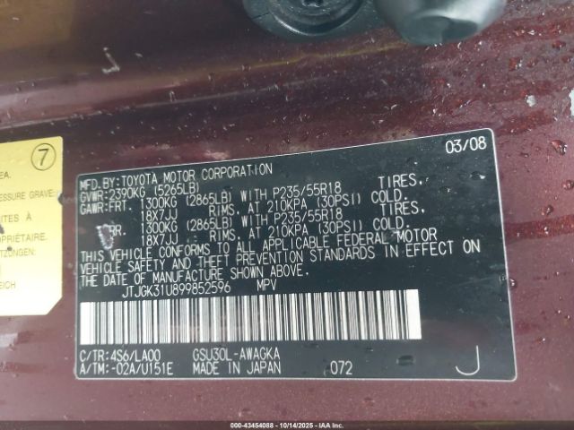 2009 LEXUS RX 350 JTJGK31U899852596 Photo 8
