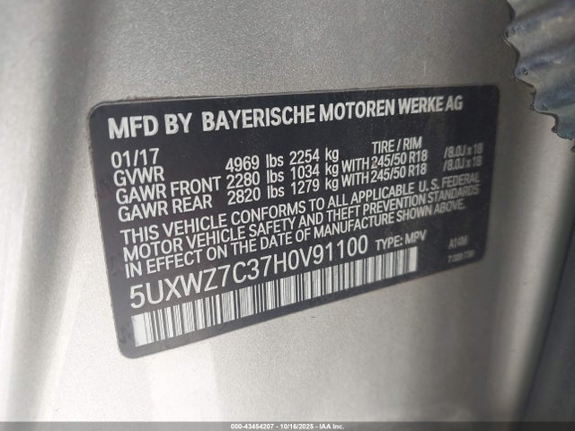 5UXWZ7C37H0V91100 BMW X3 Sdrive28i