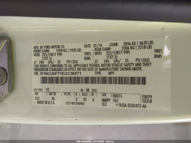 Ford Escape 2014 1FMCU0F71EUC38571 Image 9
