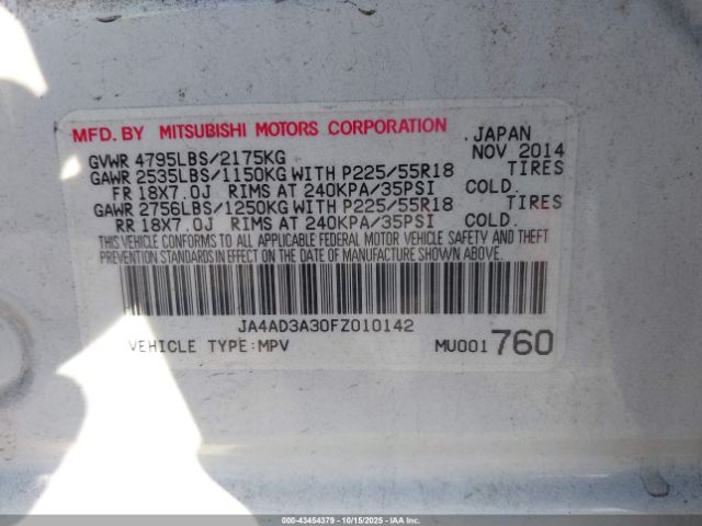 2015 MITSUBISHI OUTLANDER JA4AD3A30FZ010142 Photo 8