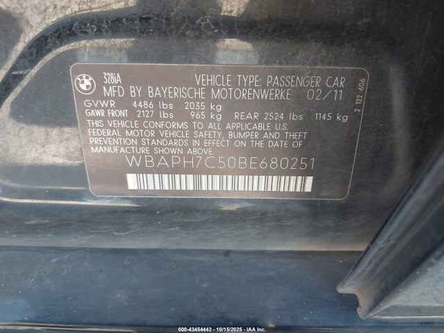 Продаж на аукціоні авто 2011 Bmw 328i, vin: WBAPH7C50BE680251, номер лоту: 43454443