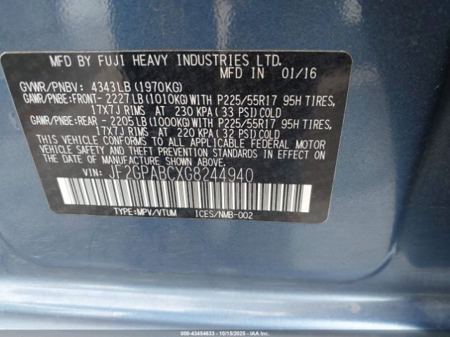 2016 SUBARU CROSSTREK JF2GPABCXG8244940 Photo 8