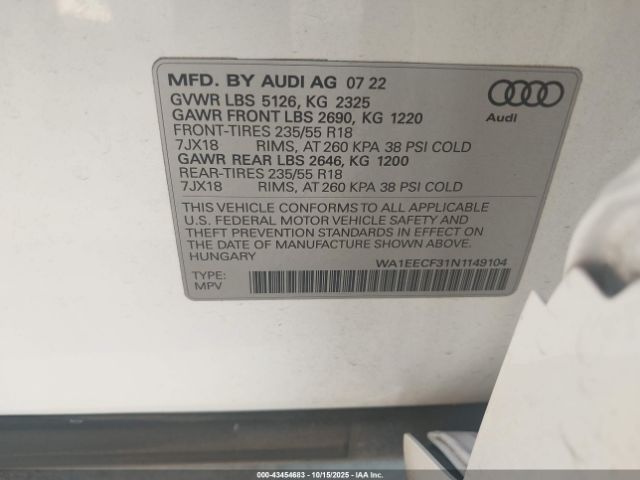2022 AUDI Q3 WA1EECF31N1149104 Photo 8
