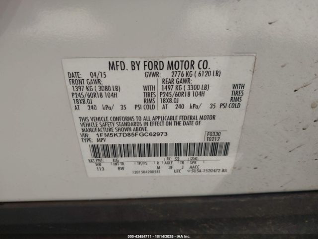 2015 FORD EXPLORER 1FM5K7D85FGC62973 Photo 8