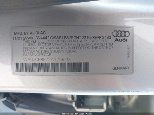 2002 AUDI A4 WAUJC68E72A175810 Photo 8