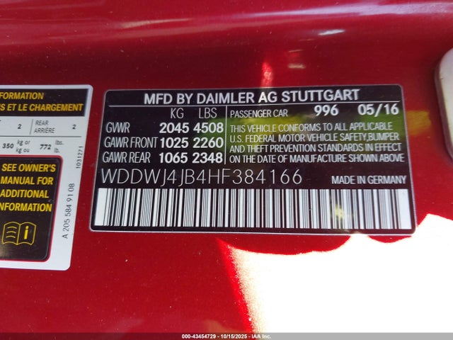 Mercedes-Benz m274 2017 WDDWJ4JB4HF384166 Image 9