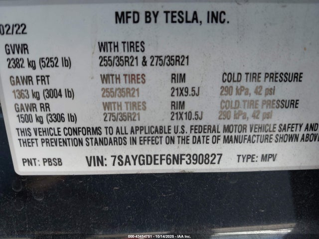 2022 TESLA MODEL Y 7SAYGDEF6NF390827 Photo 8