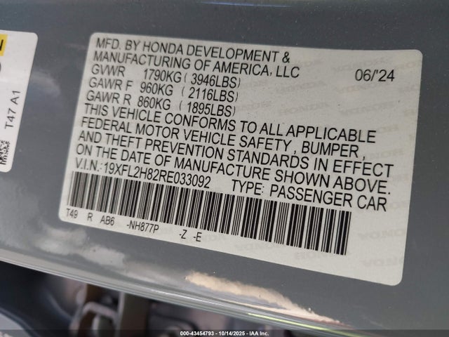19XFL2H82RE033092 Honda Civic Sport