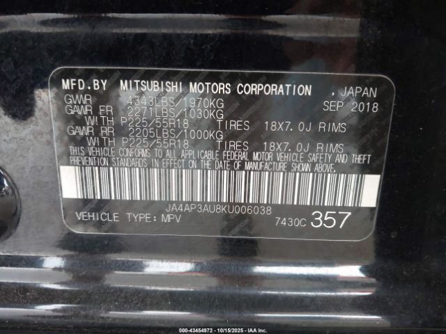 2019 MITSUBISHI OUTLANDER SPORT JA4AP3AU8KU006038 Photo 8
