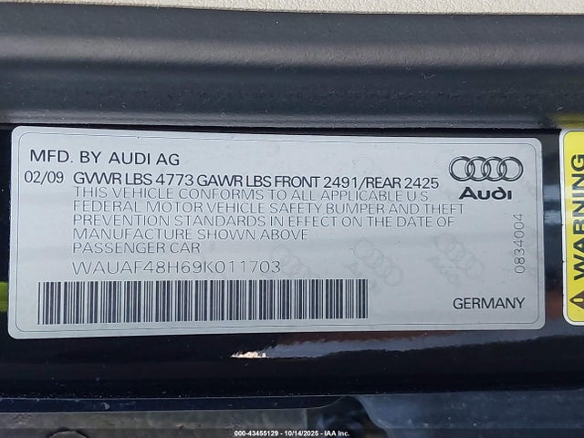 2009 AUDI A4 WAUAF48H69K011703 Photo 8