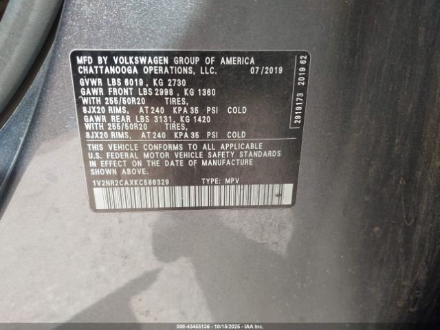 2019 VOLKSWAGEN ATLAS 1V2NR2CAXKC586329 Photo 8