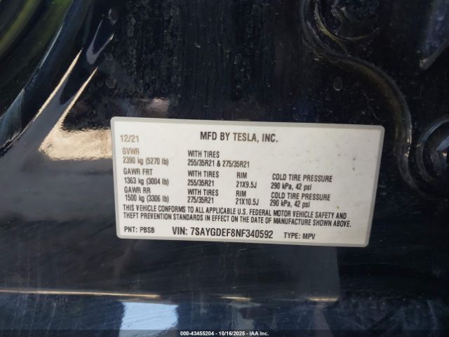 2022 TESLA MODEL Y 7SAYGDEF8NF340592 Photo 8